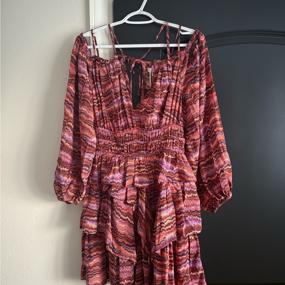 Ulla Johnson Red and Pink Long Sleeve Dress